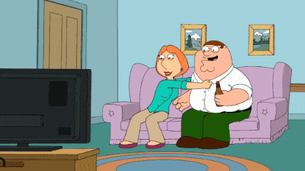 a couple of cartoon characters sitting on a couch watching tv
