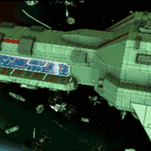 a computer generated image of a space ship with the letters t on the side
