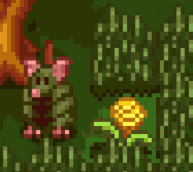 a pixel art of a flower and a frog