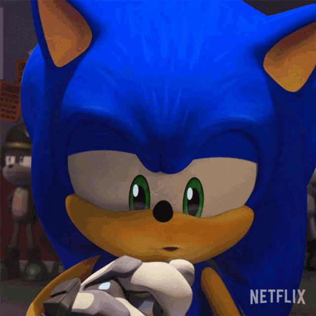 a close up of a sonic the hedgehog with netflix written on the bottom
