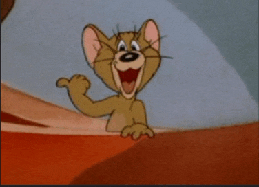 jerry from tom and jerry is smiling and waving his hand .