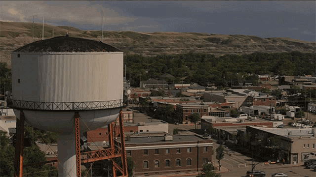 a water tower in the middle of a city