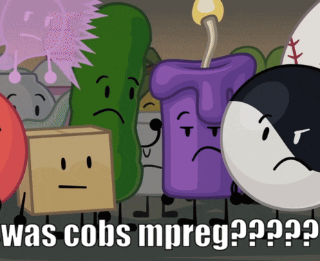 a group of cartoon characters standing next to each other with the caption " was cobs mpreg "