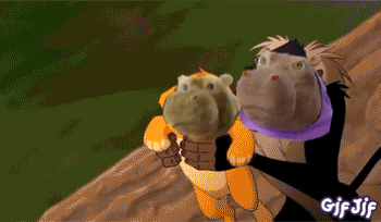 two stuffed animals are standing next to each other with gif jif written on the bottom right