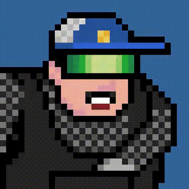 a pixel art of a police officer wearing a blue hat