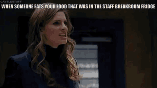 a gif of a person eating food that was in a staff breakroom fridge