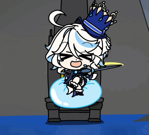 a cartoon character with a crown and a sword