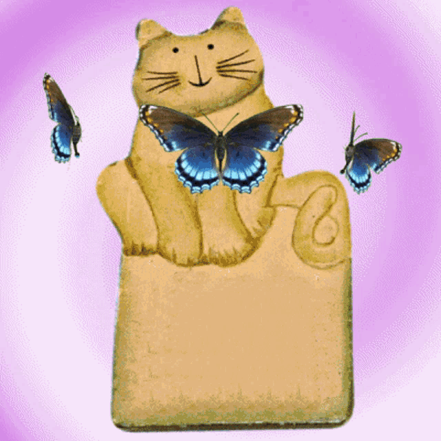 a picture of a cat with butterflies on its back