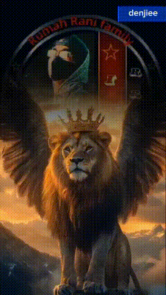 a picture of a lion with a crown on its head and the words rumah kani family on the bottom
