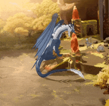 a blue and white dragon in a video game scene