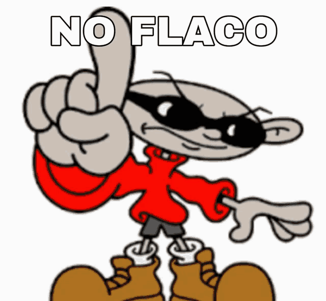 a cartoon character giving a thumbs up with the words no flaco written below him