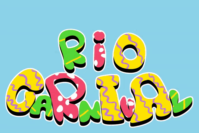 a blue background with rio carnival written in colorful letters