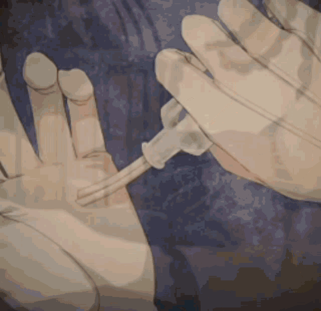 a drawing of a person holding a syringe