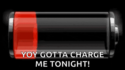 a black battery with a red stripe and the words `` yoy gotta charge me tonight '' written on it .