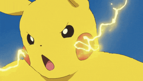 a pikachu with a lightning bolt coming out of his ear