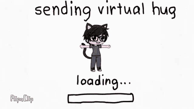 a cartoon of a boy with a cat ear and a loading bar that says sending virtual hug hug sent