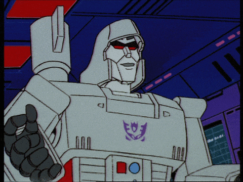 a cartoon drawing of a robot with a purple and black emblem on his chest