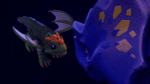 a lego figure with red hair stands next to a dragon