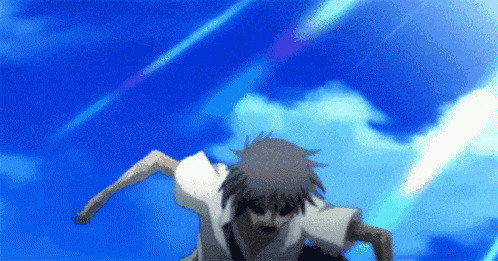 a person in a white shirt is running in a blue sky .
