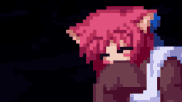 a pixel art drawing of a girl with pink hair