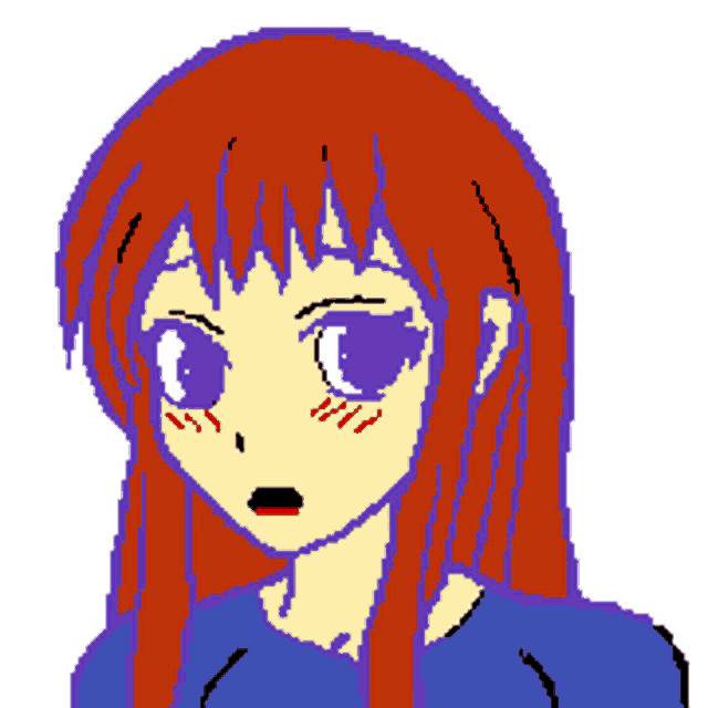 a pixel art drawing of a girl with red eyes