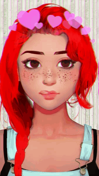 a girl with red hair and freckles has hearts in her hair