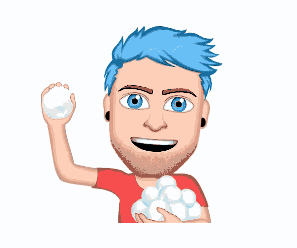 a cartoon man with blue hair is holding a snowball in his hand