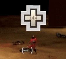 a cross with the number 144 in the middle