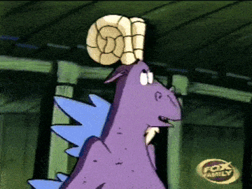 a cartoon of a dinosaur with a fox family logo in the corner