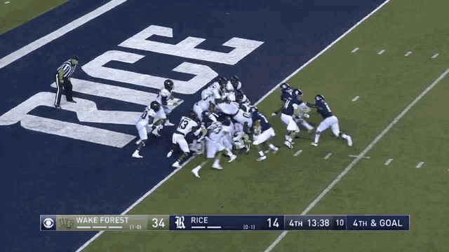 a football game between wake forest and rice is being played