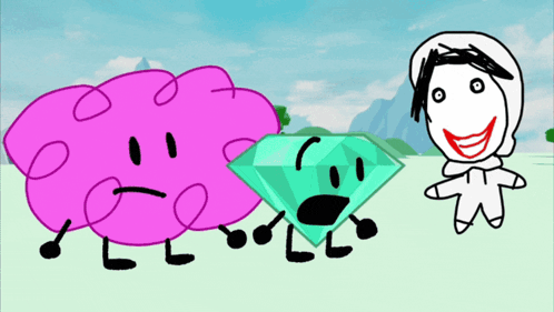 a pink brain and a green diamond are standing next to each other in a cartoon