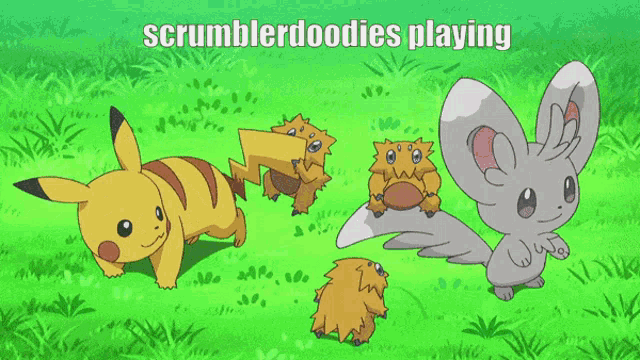 a group of pokemon are playing a game called scramblerdoodles