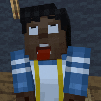 a minecraft character with a blue and white striped shirt