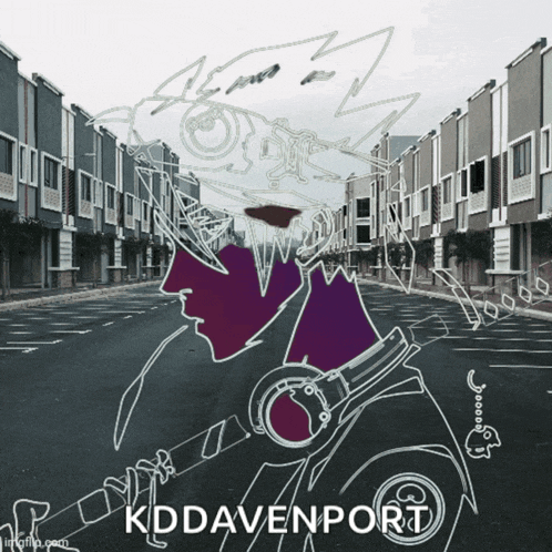 a drawing of a person with headphones and the word kddavenport