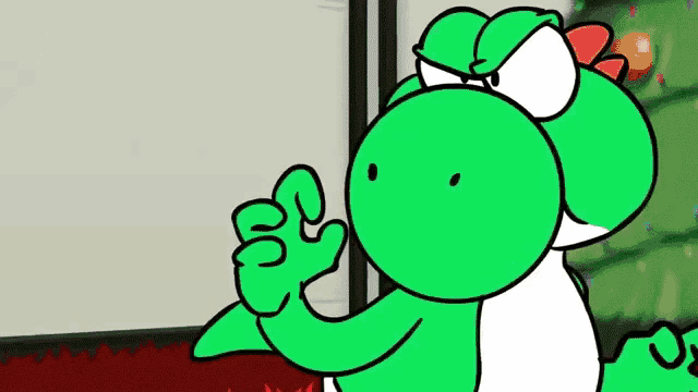 a cartoon of a green dinosaur giving a thumbs up sign .