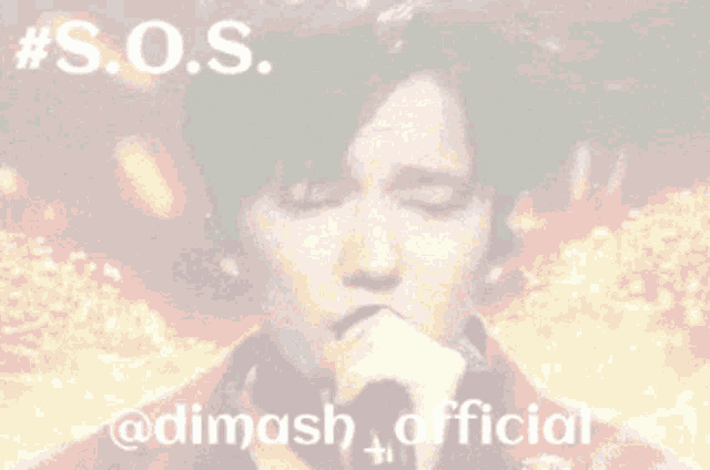 a pixelated image of a man singing into a microphone with the words #s.o.s.
