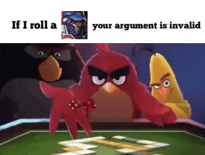 angry birds are playing a game of poker with a red bird holding dice in his hand .