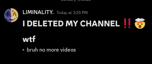 a black background with the words i deleted my channel wtf and bruh no more videos