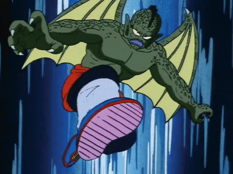 a cartoon drawing of a monster with wings and a blue background