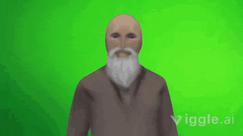 a man with a beard is standing in front of a green screen .