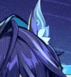 a close up of a person 's ear with a purple feather on it .