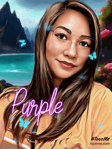 a painting of a woman with the word purple on the bottom