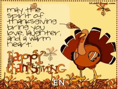 a happy thanksgiving card with a turkey and a quote