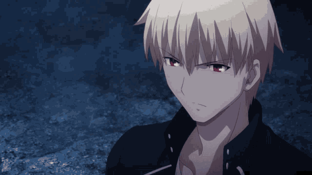 a blonde anime character with red eyes