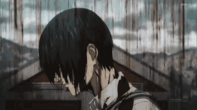 a man with blood coming out of his neck is standing in front of a building