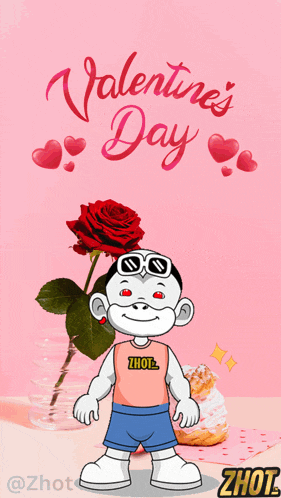 a valentine 's day card with a cartoon character