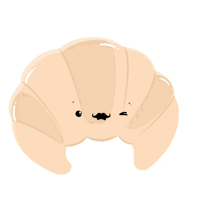 a cartoon illustration of a croissant with a mustache and a smiling face
