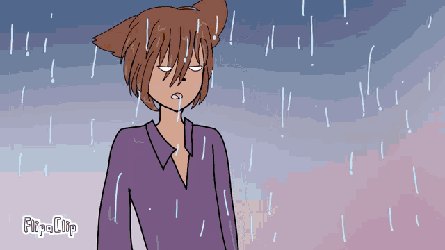 a cartoon of a man standing in the rain with the word flipaclip on the bottom left