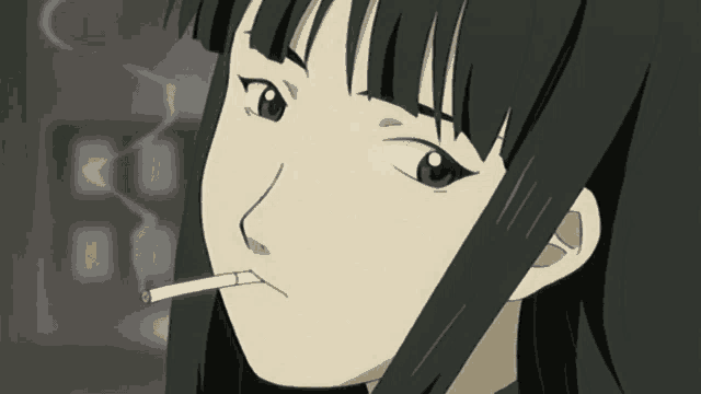 a cartoon girl is smoking a cigarette with smoke coming out of her mouth
