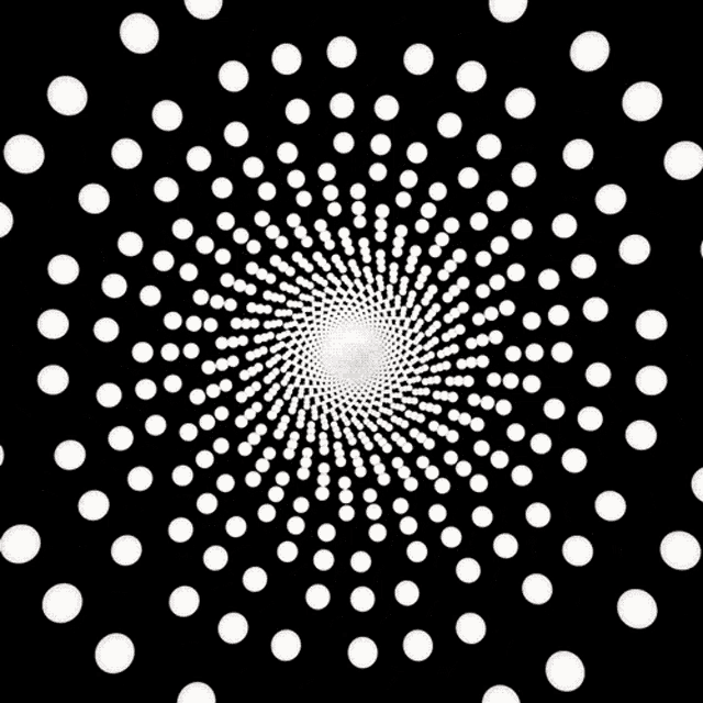 a spiral of white dots on a black background looks like an optical illusion